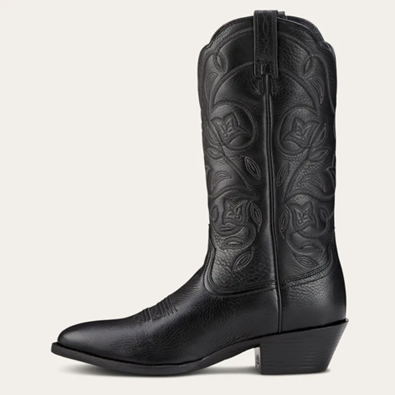Ariat Womens Heritage R Toe Western Boot Black Deertan