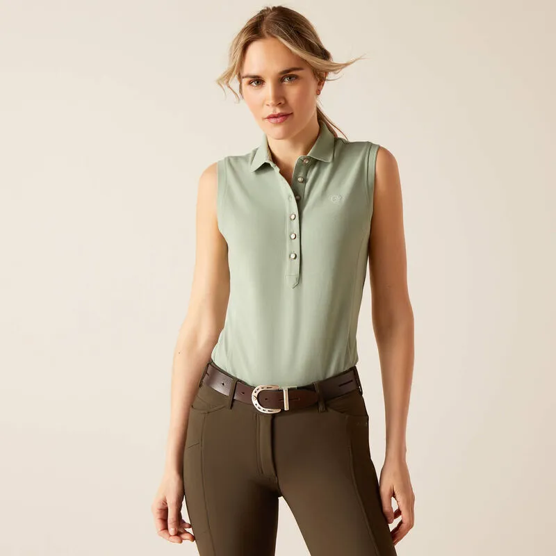 Ariat Womens Prix 2.0 Sleeveless Polo Shirt Lily Pad