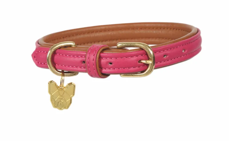 Digby and Fox Padded XXL Leather Dog Collar in Pink