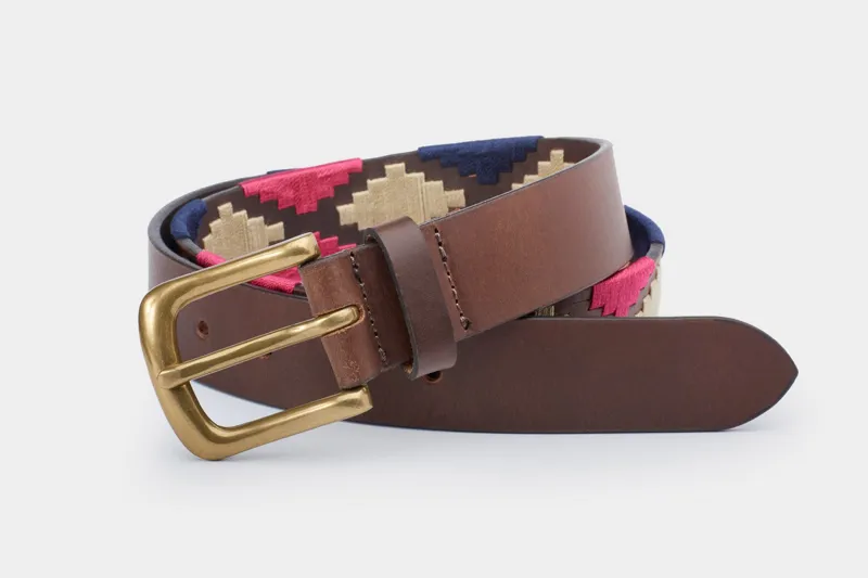 Ibex Of England Polo Belt Brown/Pink/Navy/White