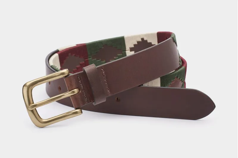 Ibex Of England Polo Belt Beige/Burgundy/Green