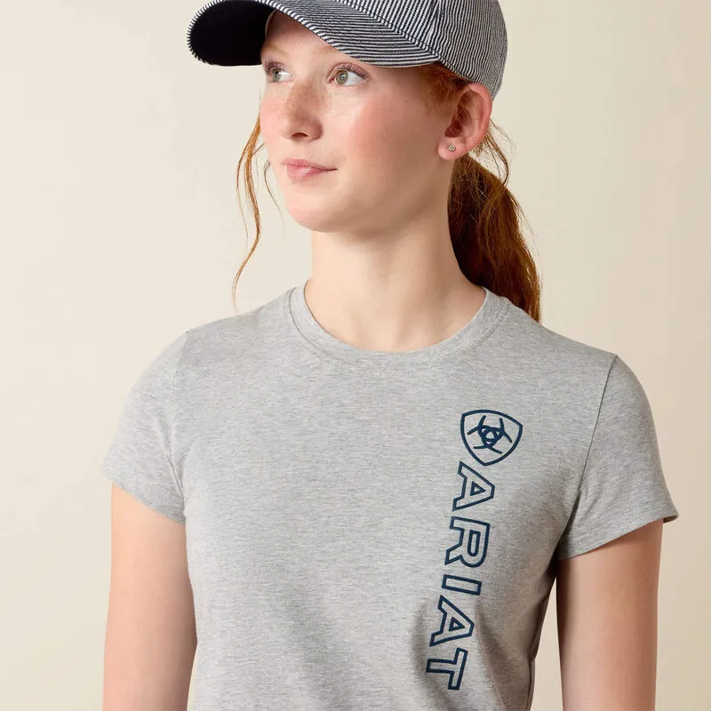 Ariat Junior Vertical Logo T-Shirt in Heather Grey and Navy-2