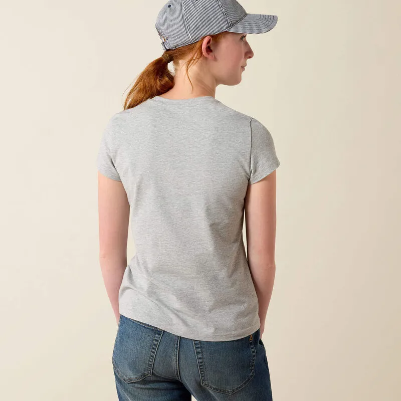 Ariat Junior Vertical Logo T-Shirt in Heather Grey and Navy-1