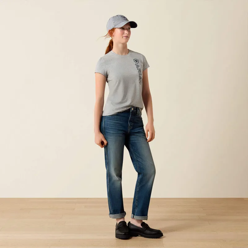 Ariat Junior Vertical Logo T-Shirt in Heather Grey and Navy-3