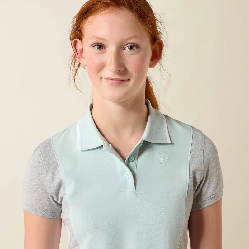 Ariat Junior Taryn Polo Shirt in Starlight Blue and Heather Grey-3