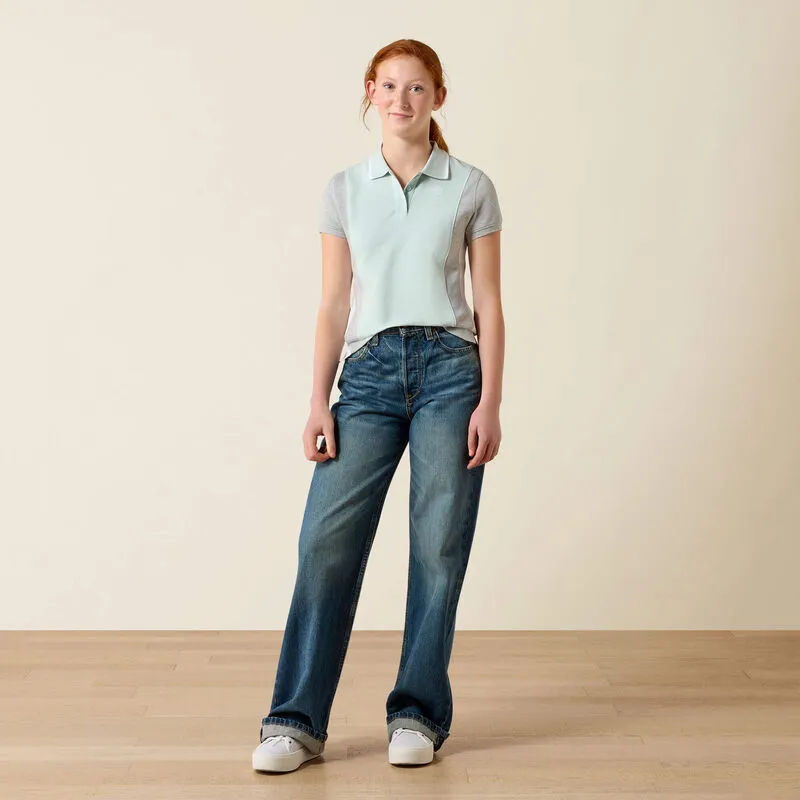 Ariat Junior Taryn Polo Shirt in Starlight Blue and Heather Grey-2