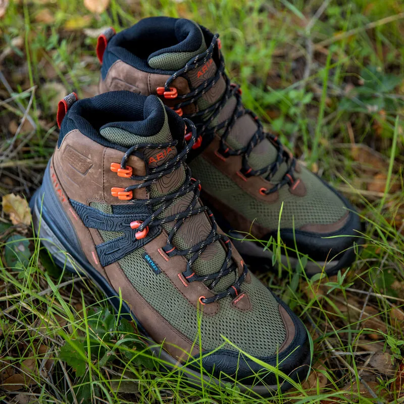 Ariat Mens Traverse Mid Waterproof Hiking Boot in Brown Bark and Evergreen-4
