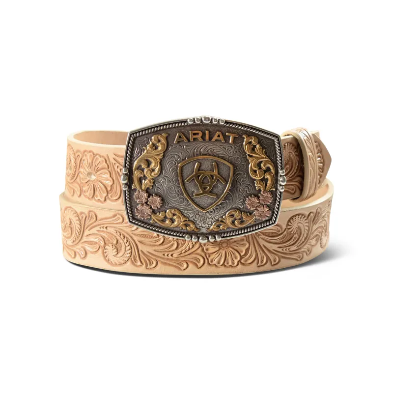 Ariat Women's Floral Embossed Leather Belt with Plate Buckle
