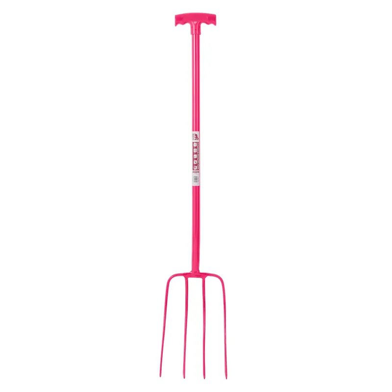 Red Gorilla 4 Prong Manure Fork with T Handle Pink