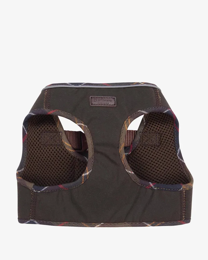 Barbour Waxed Step-In Dog Harness in Olive and Classic Tartan