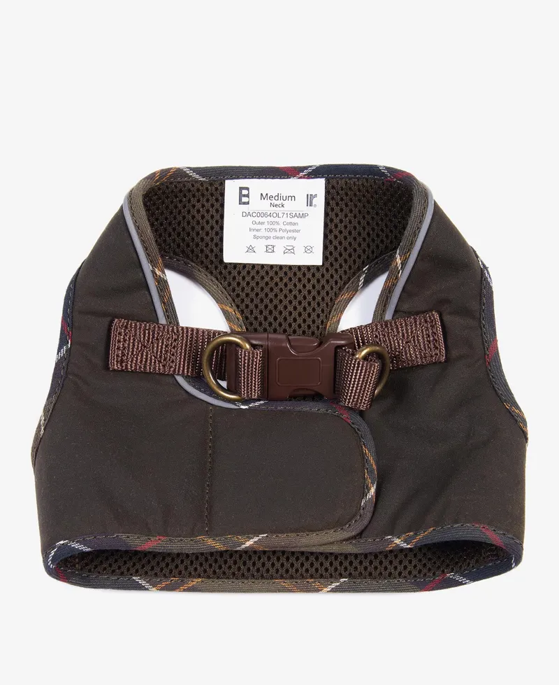 Barbour Waxed Step-In Dog Harness in Olive and Classic Tartan-1