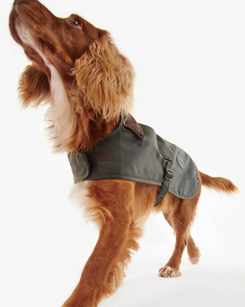 Barbour Waxed Dog Coat With Tartan Lining Olive-6