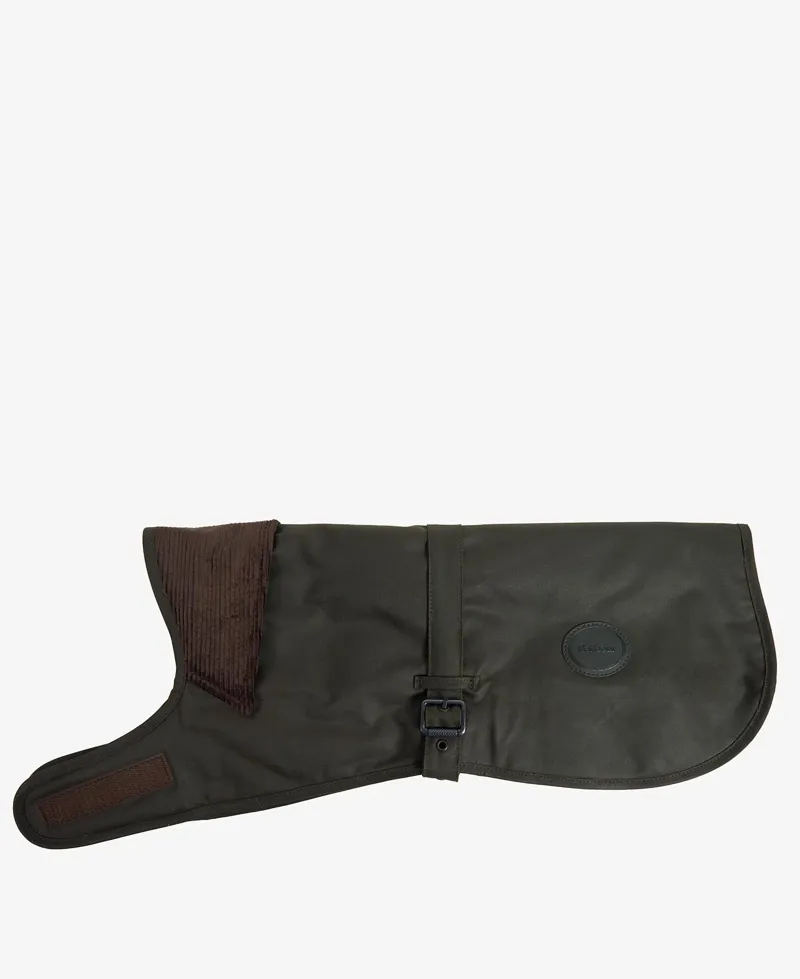 Barbour Waxed Dog Coat With Tartan Lining Olive