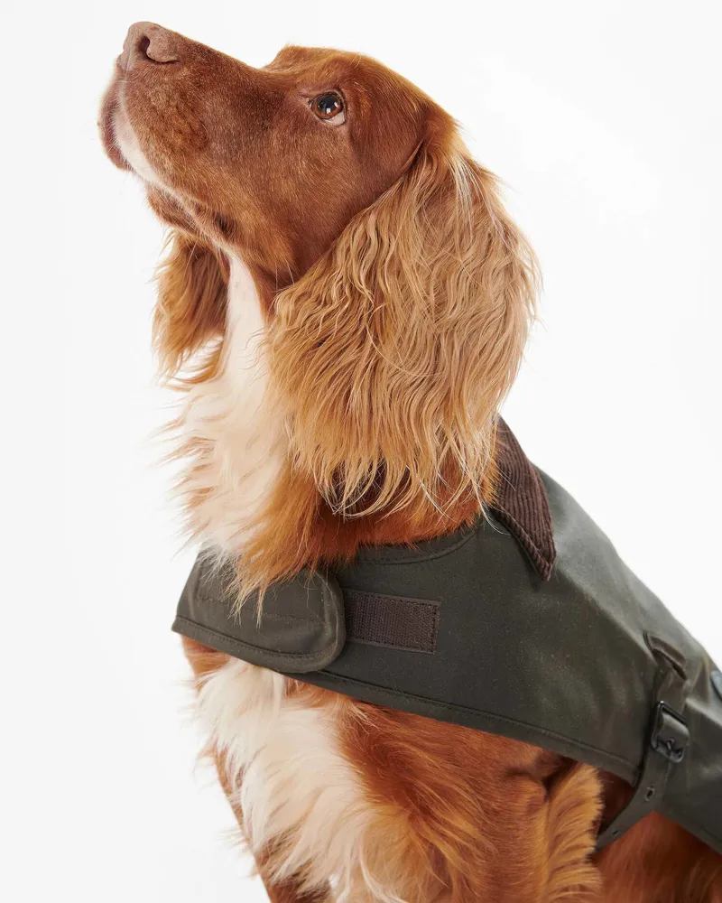 Barbour Waxed Dog Coat With Tartan Lining Olive-3