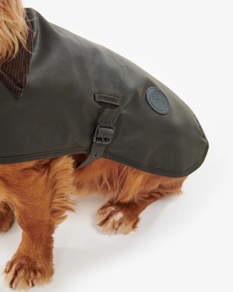 Barbour Waxed Dog Coat With Tartan Lining Olive-4