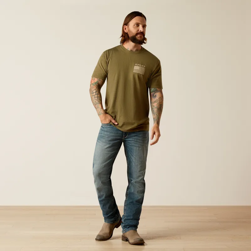 Ariat Mens Freedom Short Sleeve T-Shirt in Military Heather-2