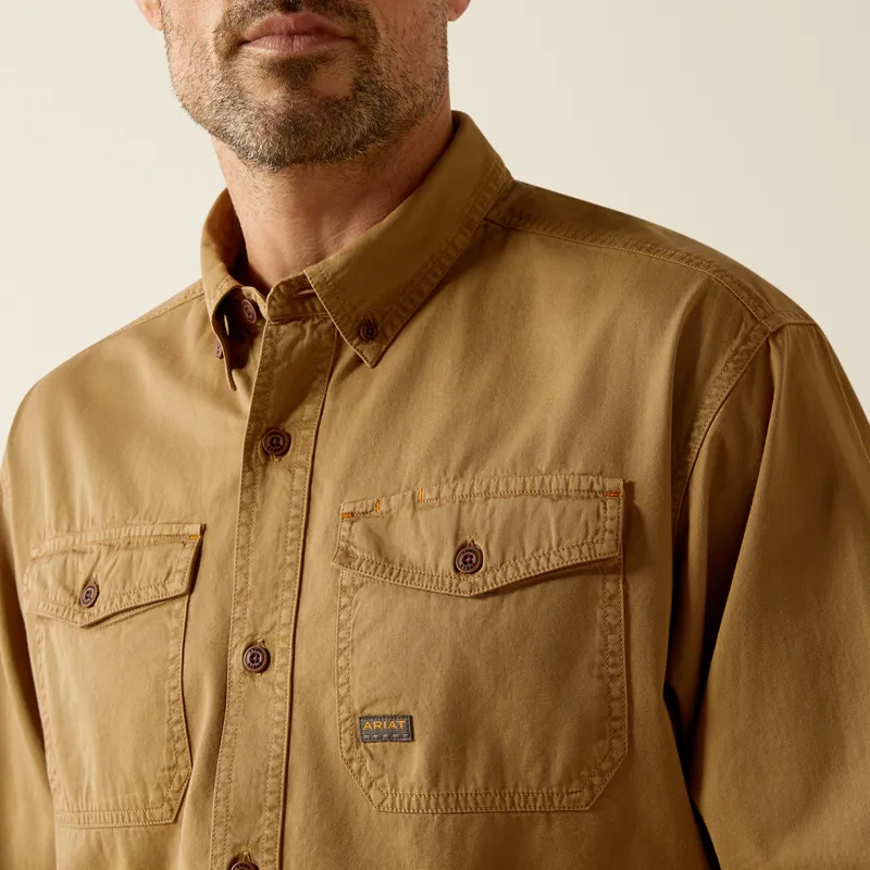 Ariat Mens Rebar Washed Twill Work Shirt in Rebar Khaki-3