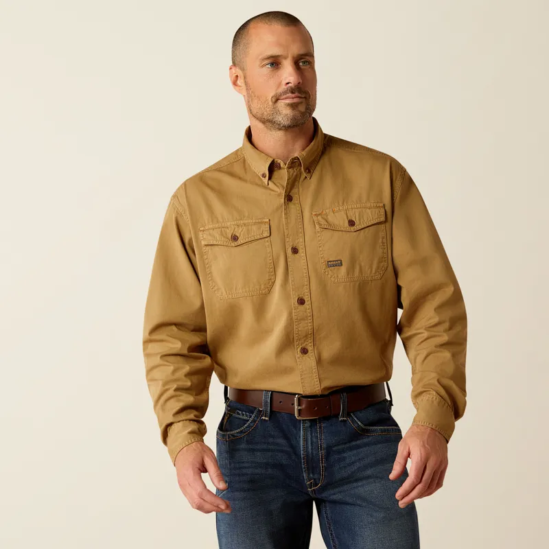 Ariat Mens Rebar Washed Twill Work Shirt in Rebar Khaki