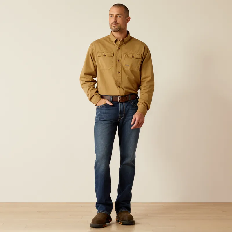 Ariat Mens Rebar Washed Twill Work Shirt in Rebar Khaki-1