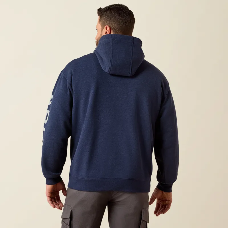Ariat Men's Rebar Lightweight Logo Hoodie in Navy Heather and Alloy-1