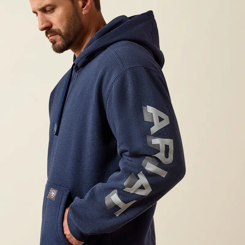 Ariat Men's Rebar Lightweight Logo Hoodie in Navy Heather and Alloy-2