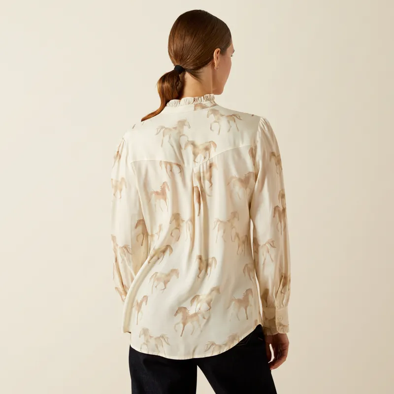 Ariat Womens Cricklade Blouse in Watercolor Horse Print-1