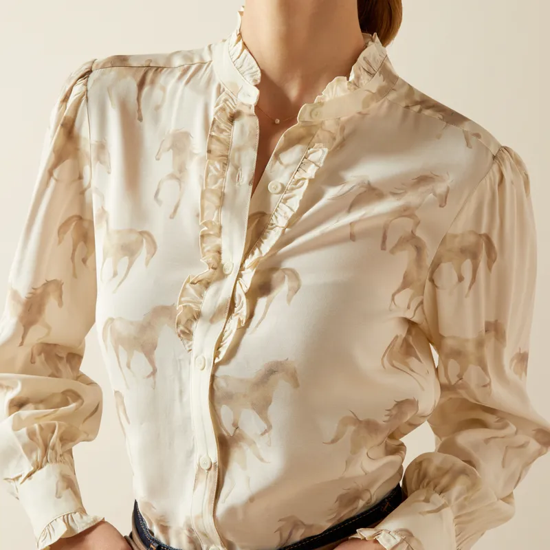 Ariat Womens Cricklade Blouse in Watercolor Horse Print-2