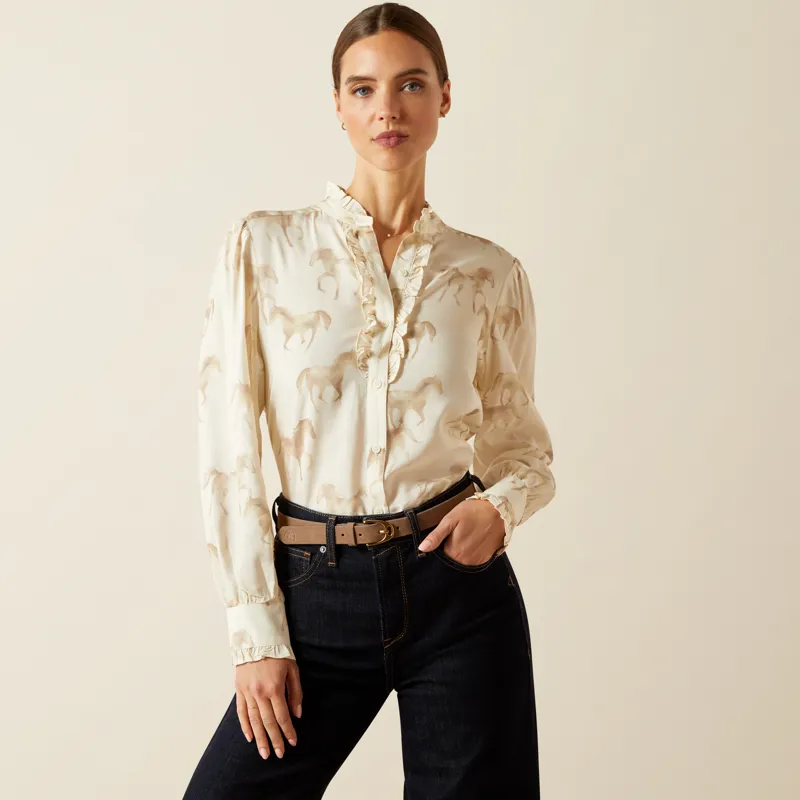 Ariat Womens Cricklade Blouse in Watercolor Horse Print