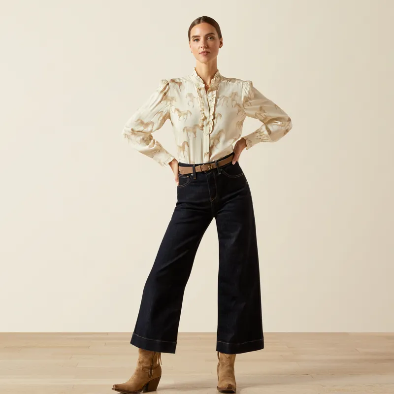 Ariat Womens Cricklade Blouse in Watercolor Horse Print-4