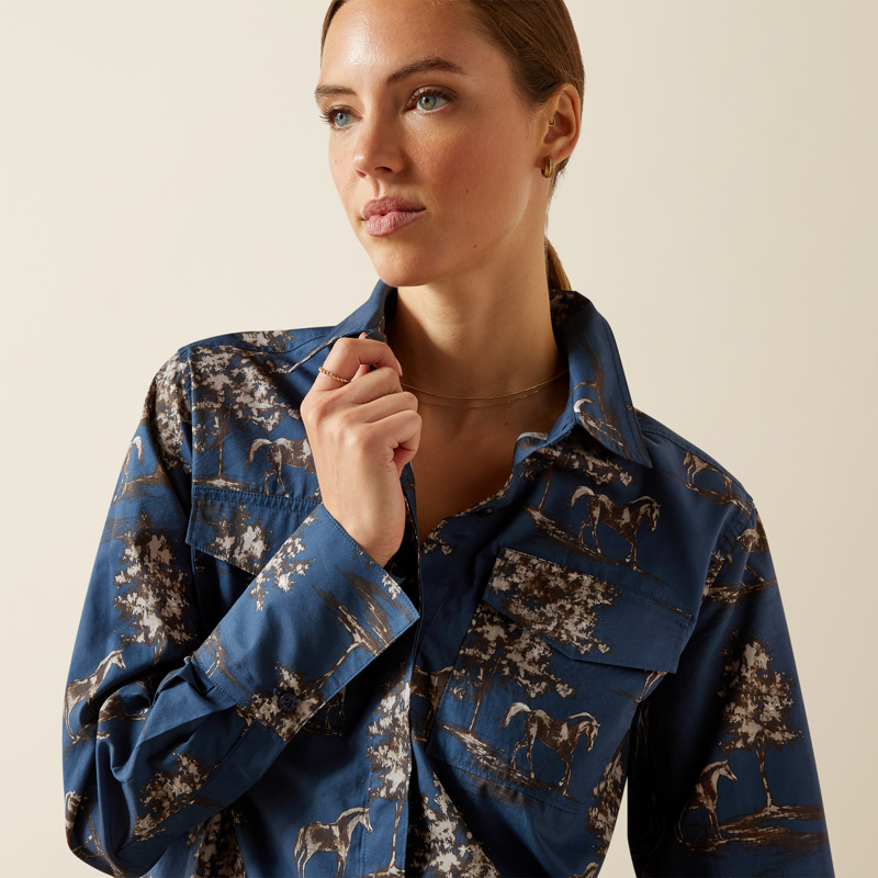 Ariat Womens Wolseley Shirt Navy Toile-2