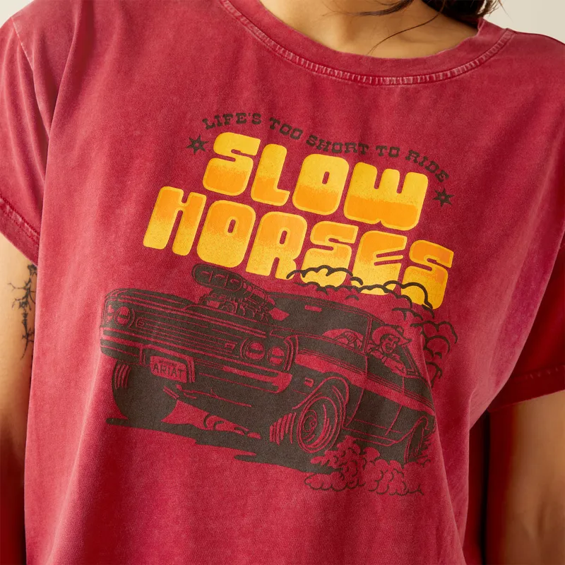 Ariat Women's Sendero Slow Horses T-Shirt in Biking Red Mineral Wash-2