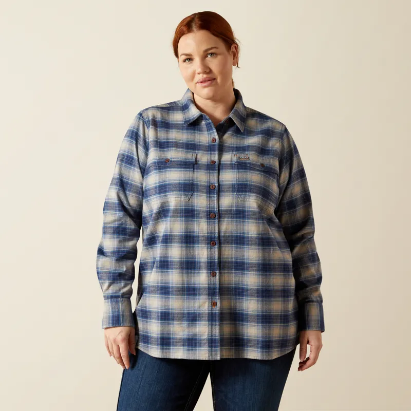 Ariat Women's Rebar Flannel DuraStretch Work Shirt in Navy-1