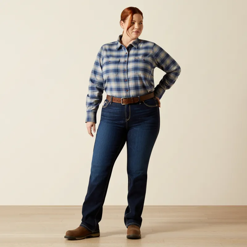 Ariat Women's Rebar Flannel DuraStretch Work Shirt in Navy-3