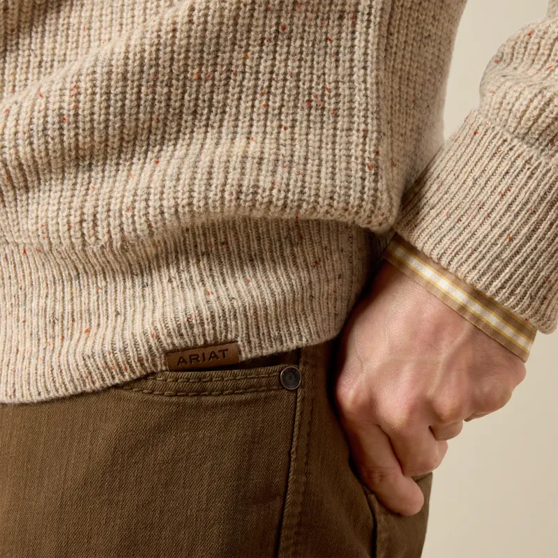 Ariat Mens Heddon Merino Jumper in Oatmeal Heather-3