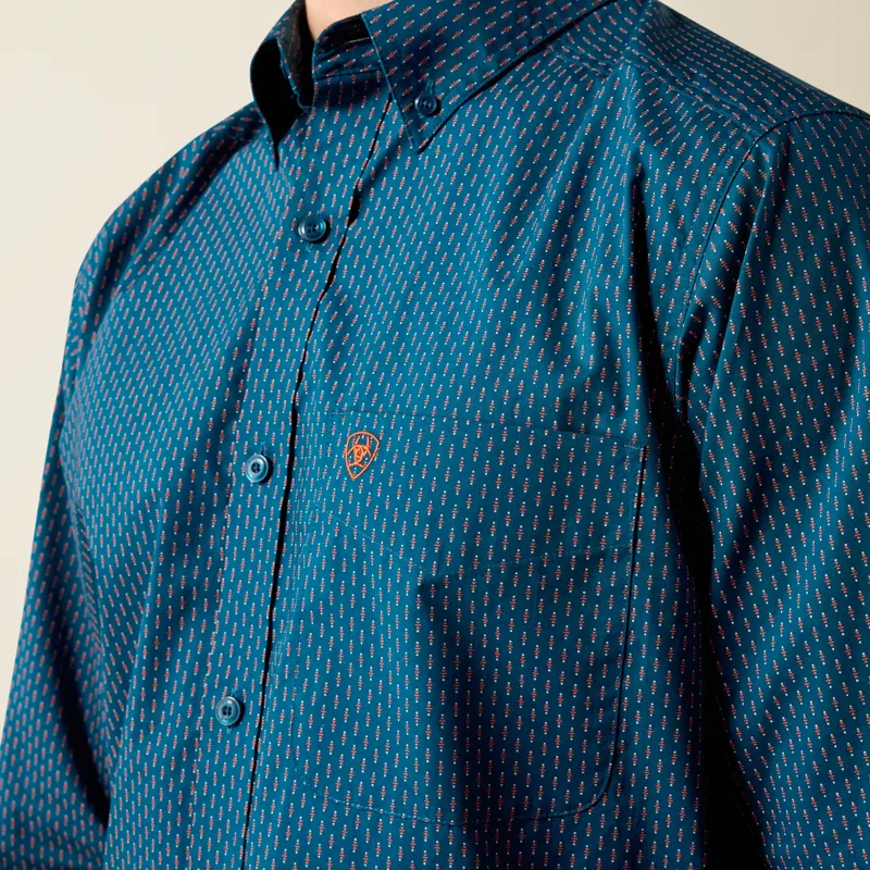 Ariat Men's Claude Fitted Western Shirt in Sailor Blue Micro Geometric Print-2