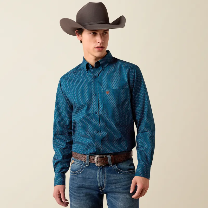 Ariat Men's Claude Fitted Western Shirt in Sailor Blue Micro Geometric Print-3