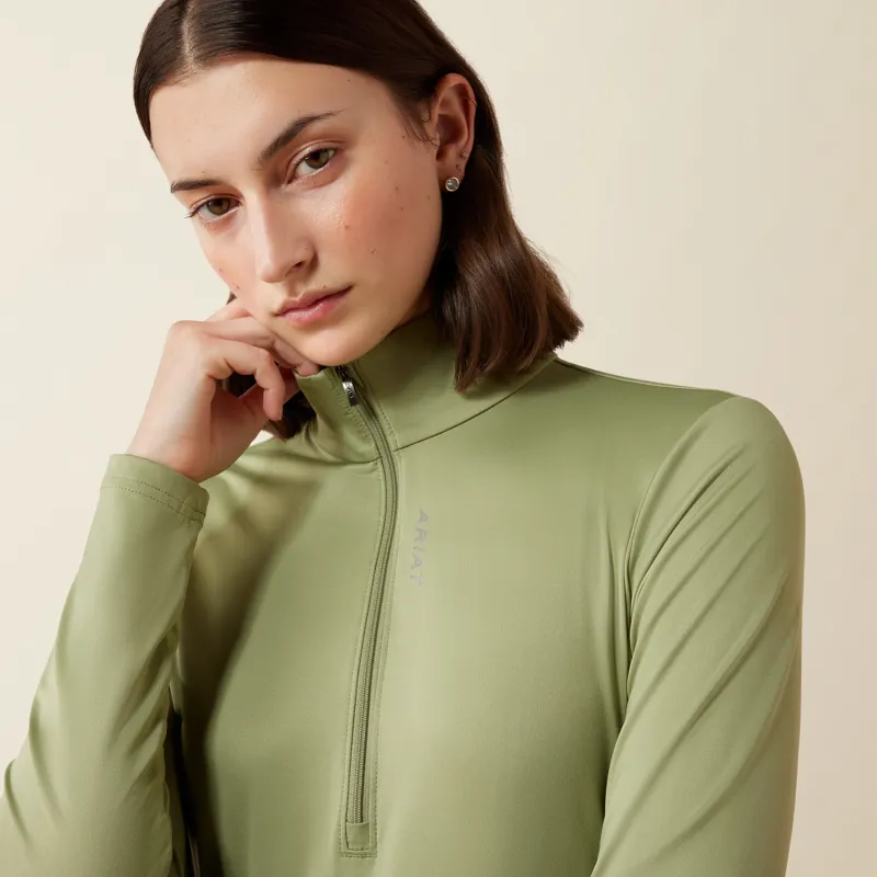 Ariat Women's Lunaveil 1/2 Zip Baselayer in Oil Green-2