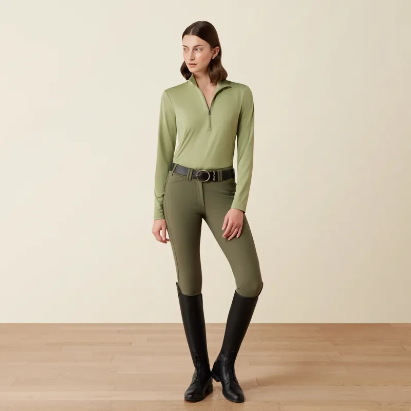 Ariat Women's Lunaveil 1/2 Zip Baselayer in Oil Green-3
