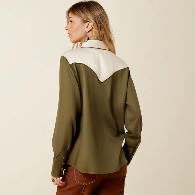 Ariat Women's Bellamy Western Snap Shirt in Ivy Green and Parchment-2