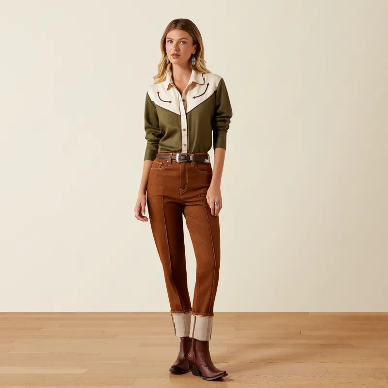 Ariat Women's Bellamy Western Snap Shirt in Ivy Green and Parchment-1