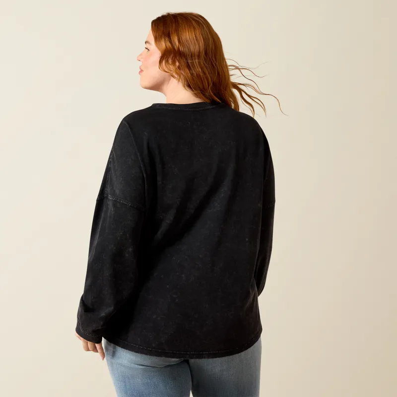 Ariat Women's Canvas Oversized Long Sleeve T-Shirt in Black Acid Wash-3