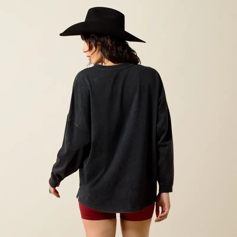 Ariat Women's Canvas Oversized Long Sleeve T-Shirt in Black Acid Wash-4