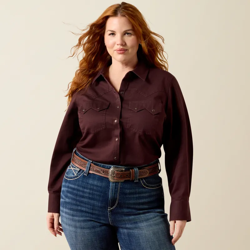 Ariat Women's Earthbound Western Snap Shirt in Chocolate Plum-1
