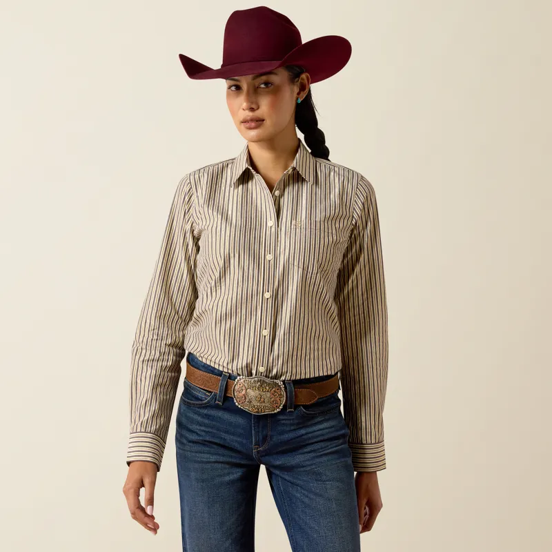 Ariat Women's Kirby Stretch Western Shirt in Chocolate Plum Stripe-2