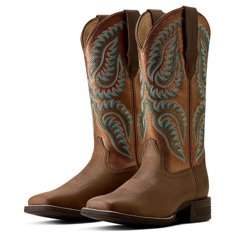 Ariat Womens Cattle Caite Wide Square Toe Western Boot Mocha Dust With Copper Ridge-5