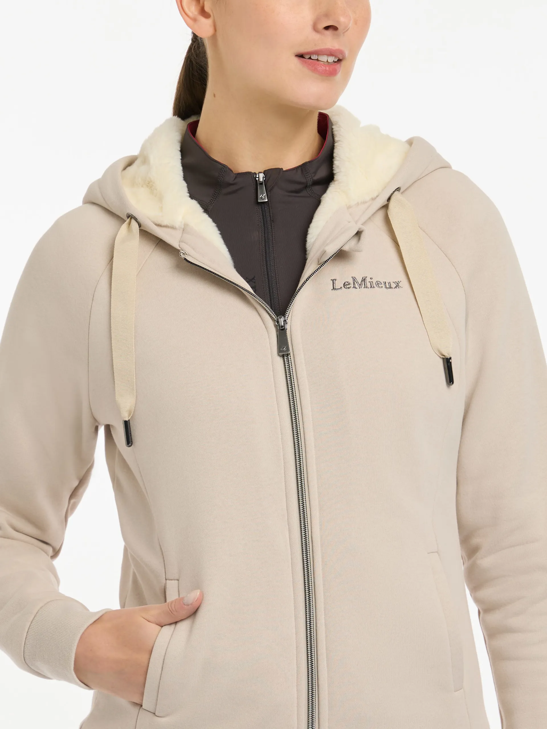 LeMieux Leia Faux Fur Lined Hoodie Ladies In Stone