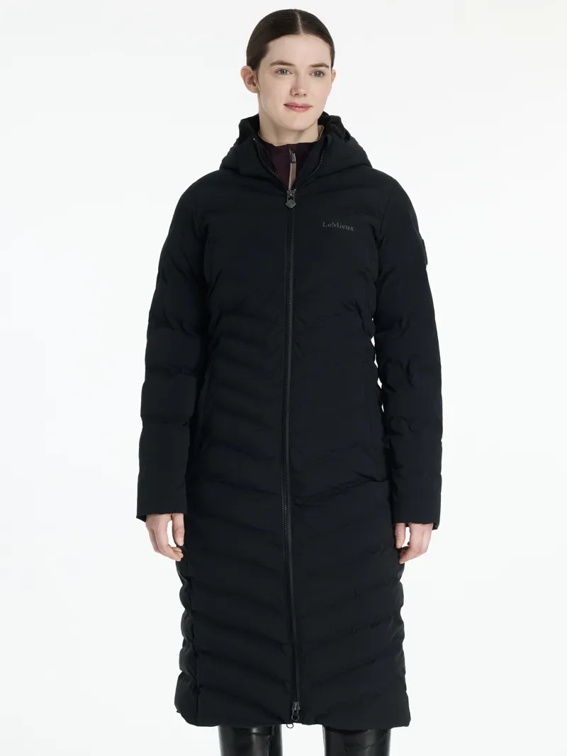 LeMieux Womens Hayley Water Resistant Longline Puffer Coat Black