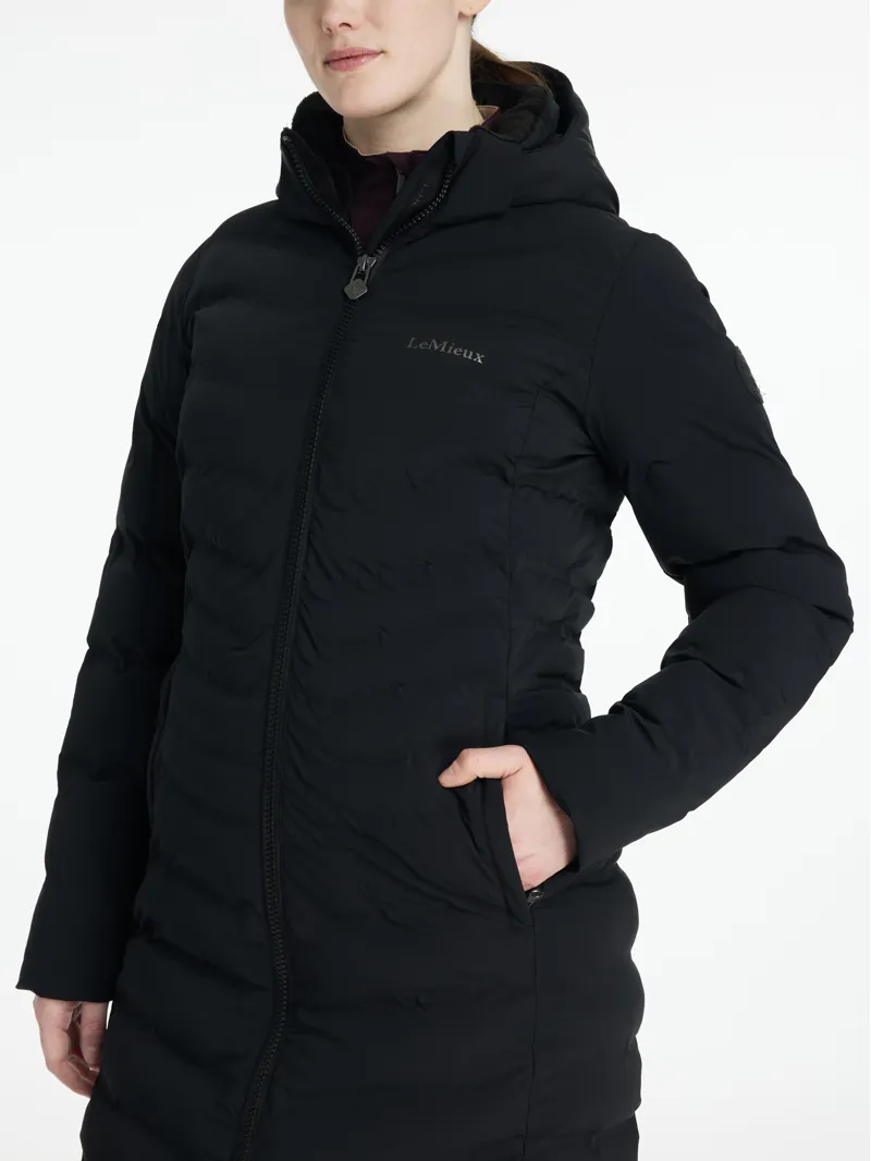 LeMieux Womens Hayley Water Resistant Longline Puffer Coat Black-2
