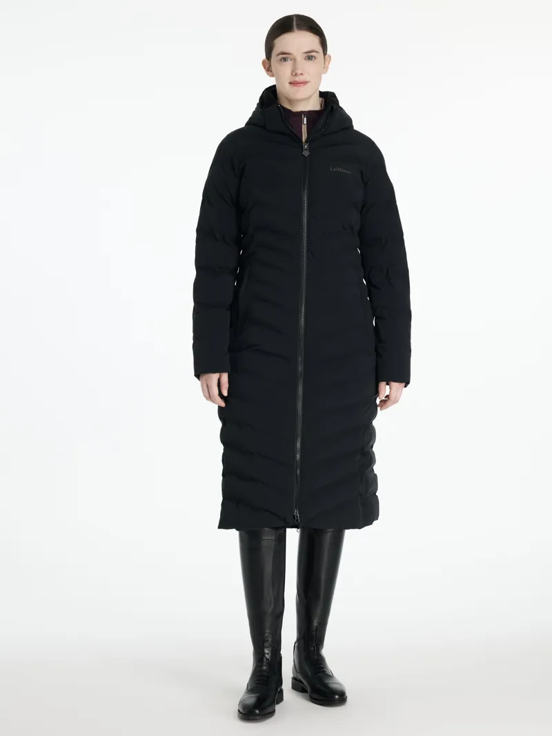 LeMieux Womens Hayley Water Resistant Longline Puffer Coat Black-4