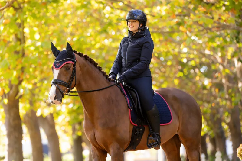 LeMieux Suede Dressage Square Navy/Cranberry-1